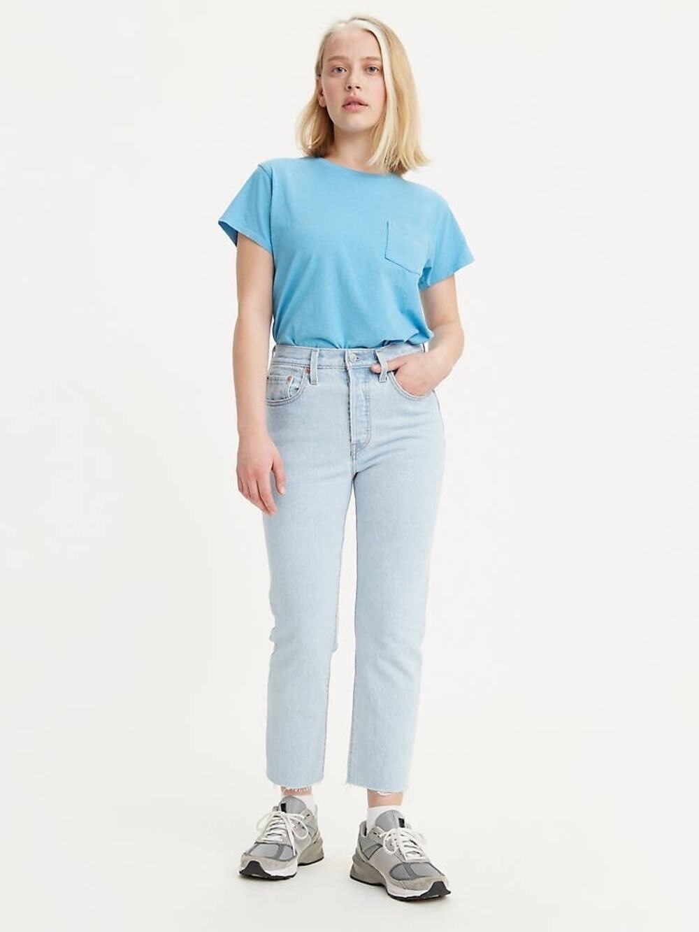 501s Levi's Light Wash Raw Hem High Rise Straight Leg Jeans Size 28 Inseam 32
